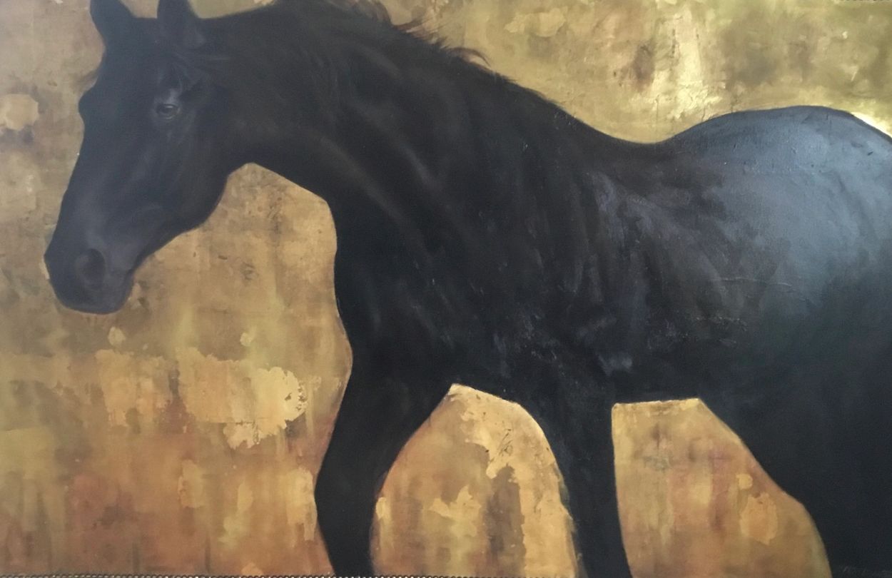 Black stallion gold leaf huge canvas oil painting stunning fine art painting prints