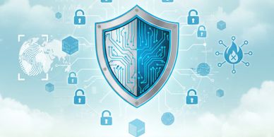 Digital shield symbolizing cybersecurity and data protection.