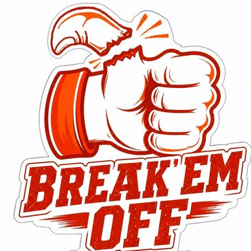Graphic of a fist breaking a boxing glove with text "BREAK 'EM OFF"