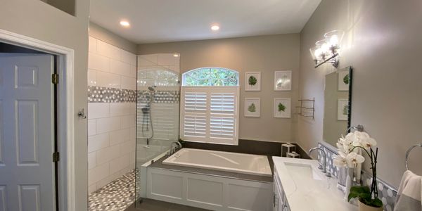 Custom Master Bath remodel in Turnbury at The Eagles. Massive open shower, Grohe plumbing fixtures