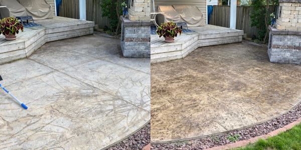 Restoring a stamped concrete pad.
