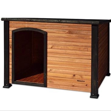 Solid wooden durable dog house.