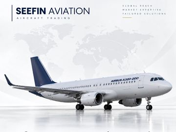 Airbus A320 airplane on runway under Seefin Aviation branding.