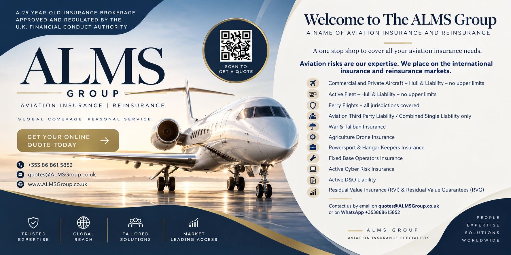Publicidad de ALMS Group, seguros de aviación y reaseguros.