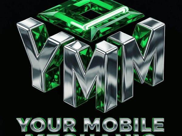 3D metallic and green gem logo of YMM with text Your Mobile Mechanics below.