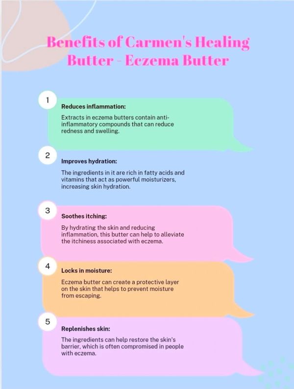 Benefits of Carmen's Healing Butter for eczema relief.
