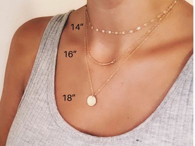 A view of Jewelry sizing in 14, 16 and 18 inches 