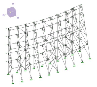 3D rendering of a structural truss with interconnected beams and joints.