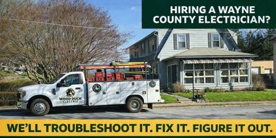 Advertisement for Wayne County electrician services by Wood Duck Electric.