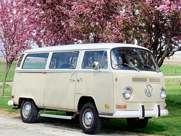 The Queen Bee Volkswagen microbus in Lincoln. The bus is also used to sell plants and gifts.