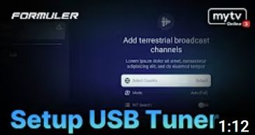 TV screen showing setup for USB tuner on Formuler device with mytv branding.