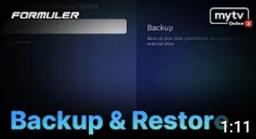 Screen showing backup and restore options on Formuler device interface.