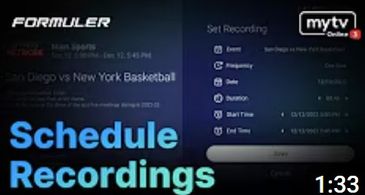 A TV interface showing schedule recordings options for basketball game.