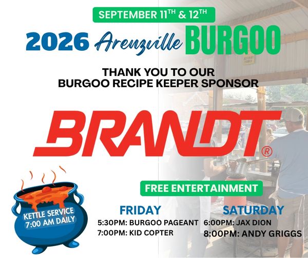 September 11-12, 2026 Burgoo event in Arenzville with Brandt sponsorship.