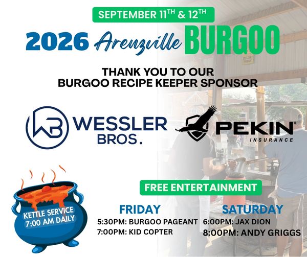 2026 Areuzville Burgoo event on Sept 11-12 with sponsors and entertainment.