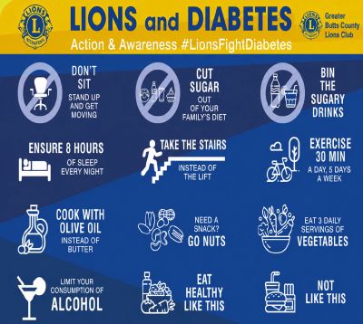 Infographic on diabetes prevention tips from Lions Club.
