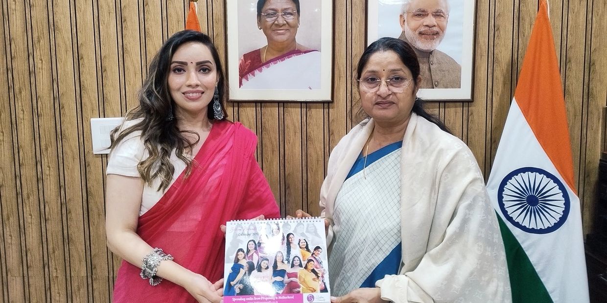WCD MINISTER Smt Annapurna Devi launches Dr Mahima Bakshi's Birthing Naturally Queen Calendar 2025.