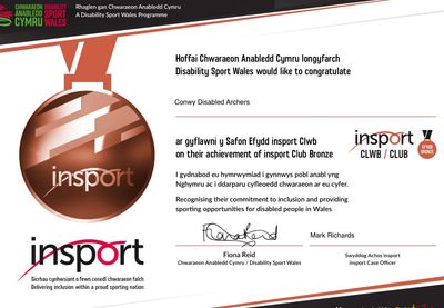 Our Insport bronze certificate