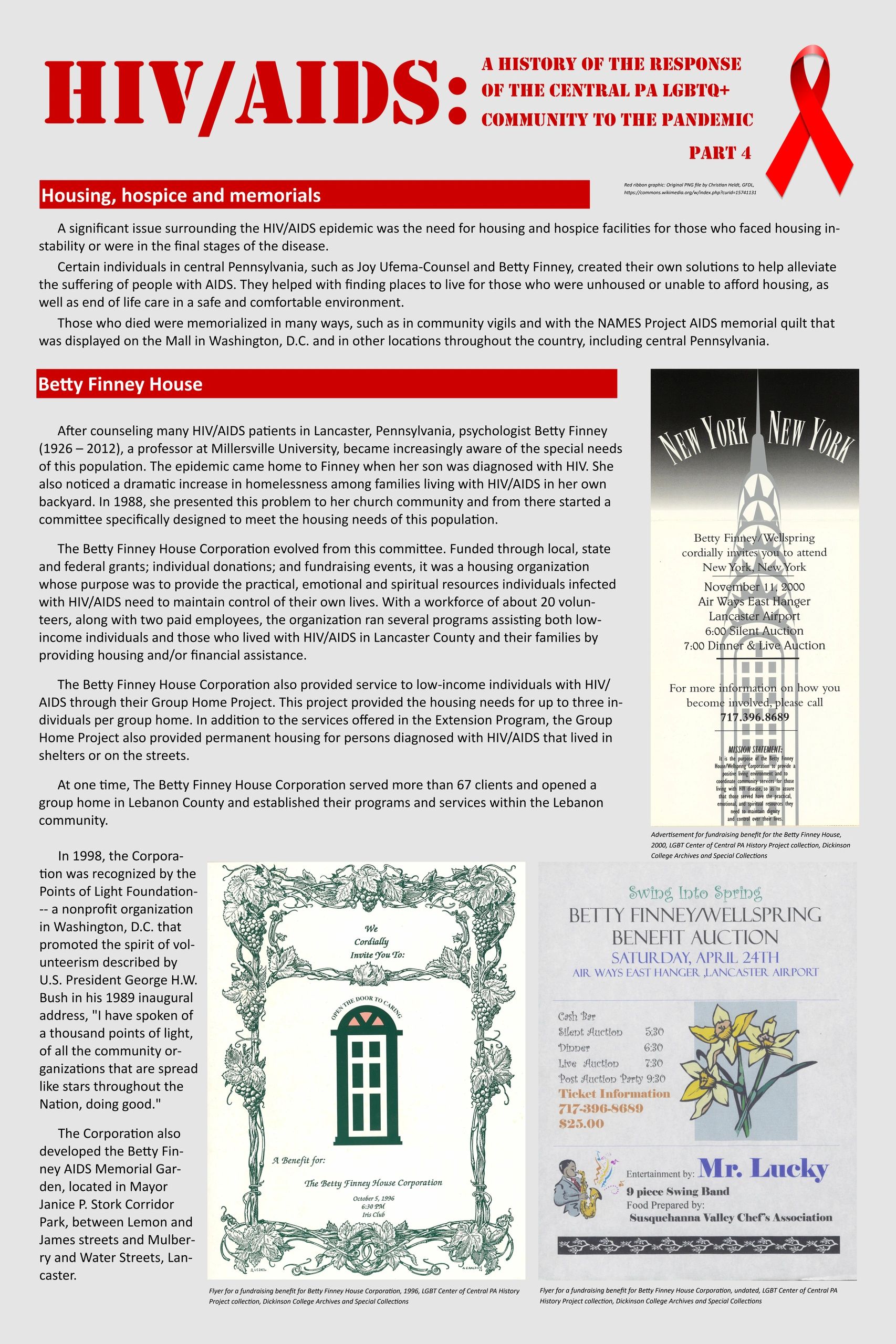 History of HIV/AIDS response focusing on housing, hospice, and memorials by Betty Finney House in Central PA.