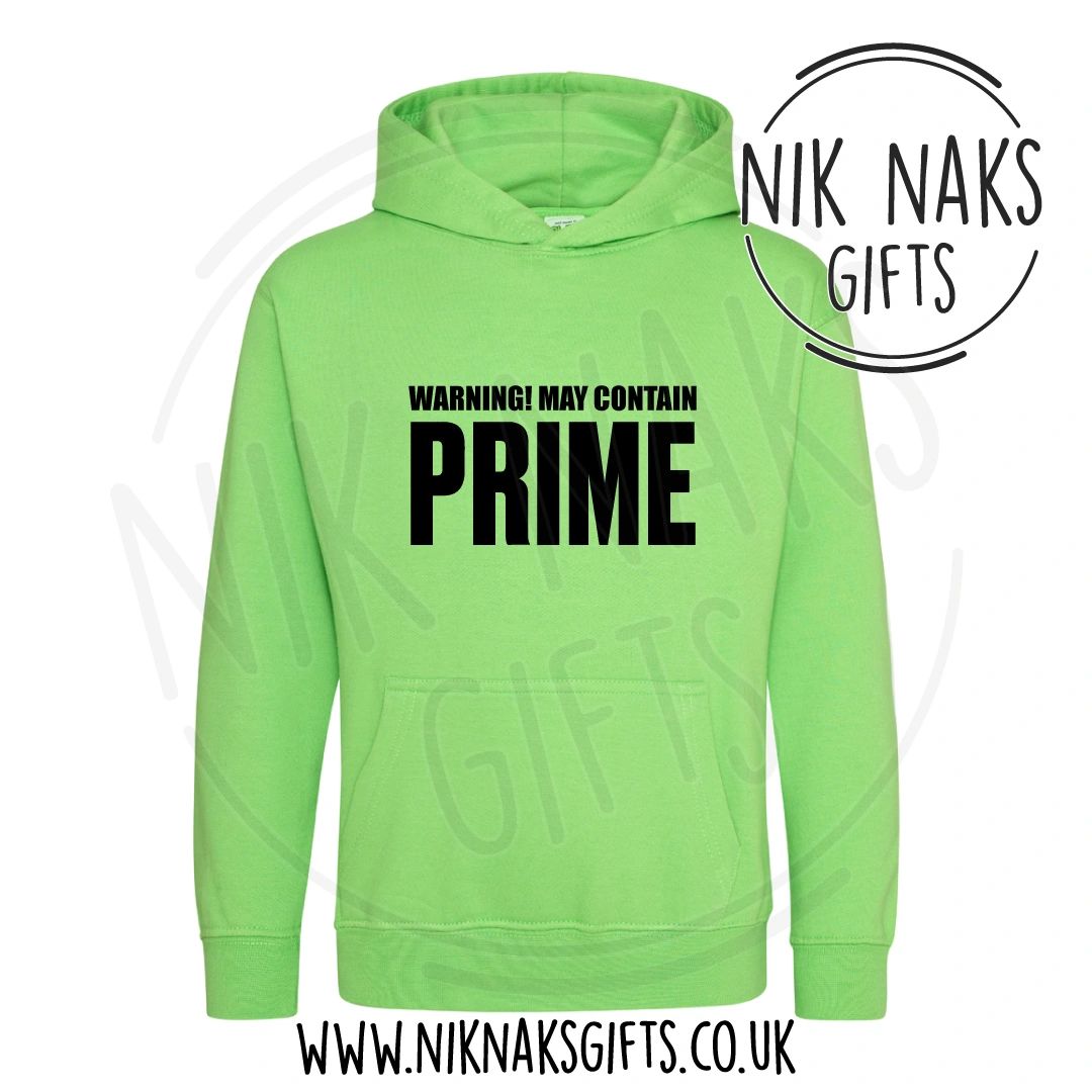 Warning! May Contain Prime' Kids Lime Green Hoodie