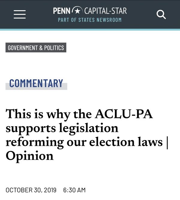Screenshot of a Penn Capital Star headline that says "This is why ACLU-PA support legislation"