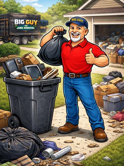Big Guy Junk Removal residential junk removal service with garage cleanout and junk hauling truck