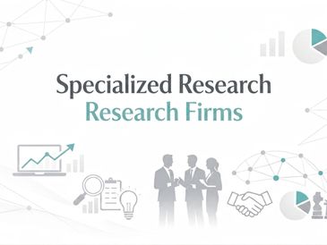 Graphic showing 'Specialized Research Research Firms' with business icons and silhouettes.