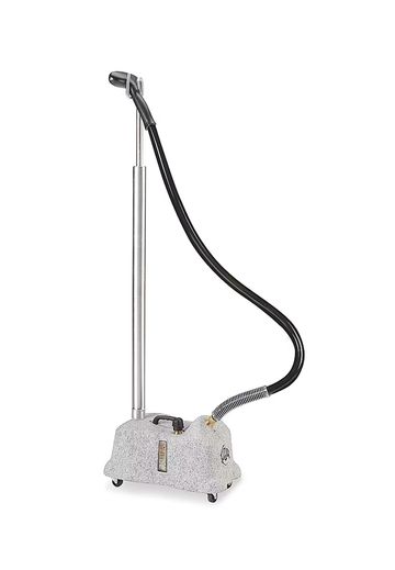 Fabric steamer with a flexible hose and handle.