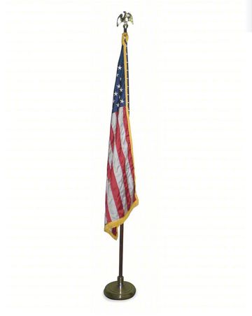 Folded American flag on a stand.