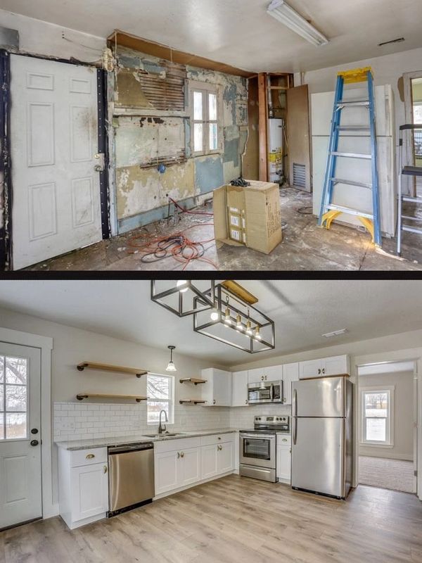 Before and after kitchen renovation.