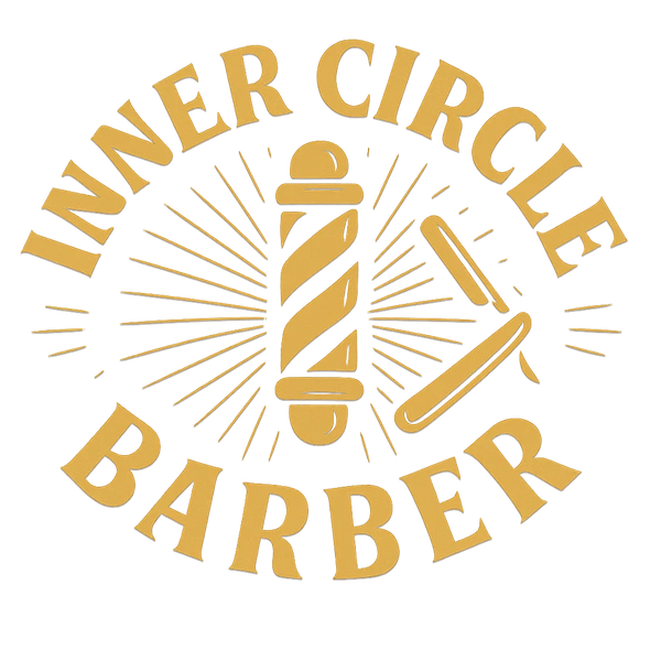 Logo of Inner Circle Barber with a barber pole and straight razor.