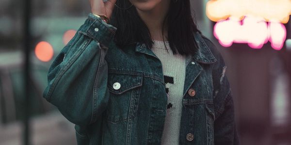 denim jacket with copper button green tint