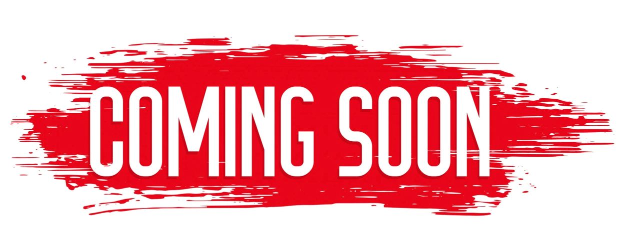 Bold red paint stroke with white text saying 'COMING SOON'.