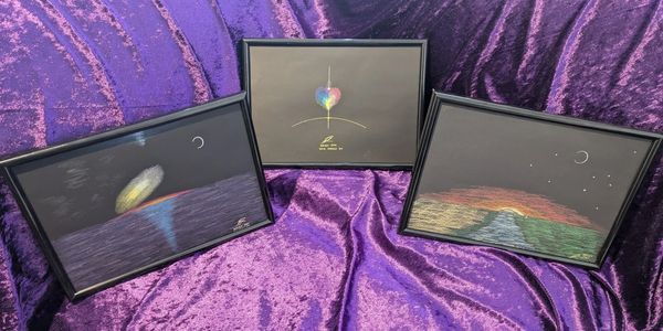 Three examples of my work, including my first psychic artwork to the right.