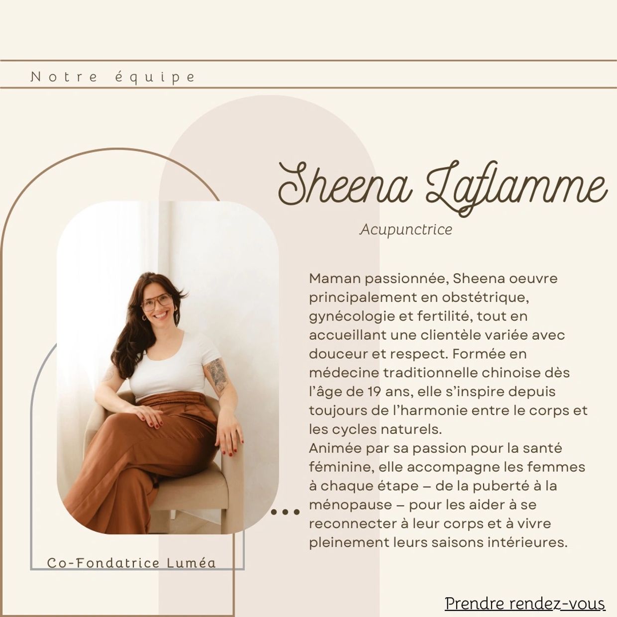 Portrait de Sheena Laflamme, acupunctrice passionnée en santé féminine.
