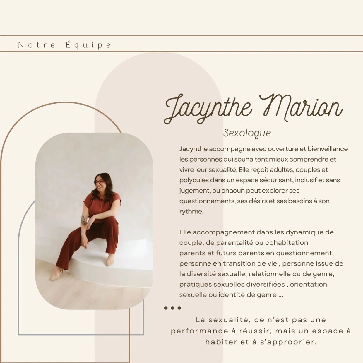 Portrait de Jacynthe Marion, sexologue, accompagnant diverses sexualités avec bienveillance.