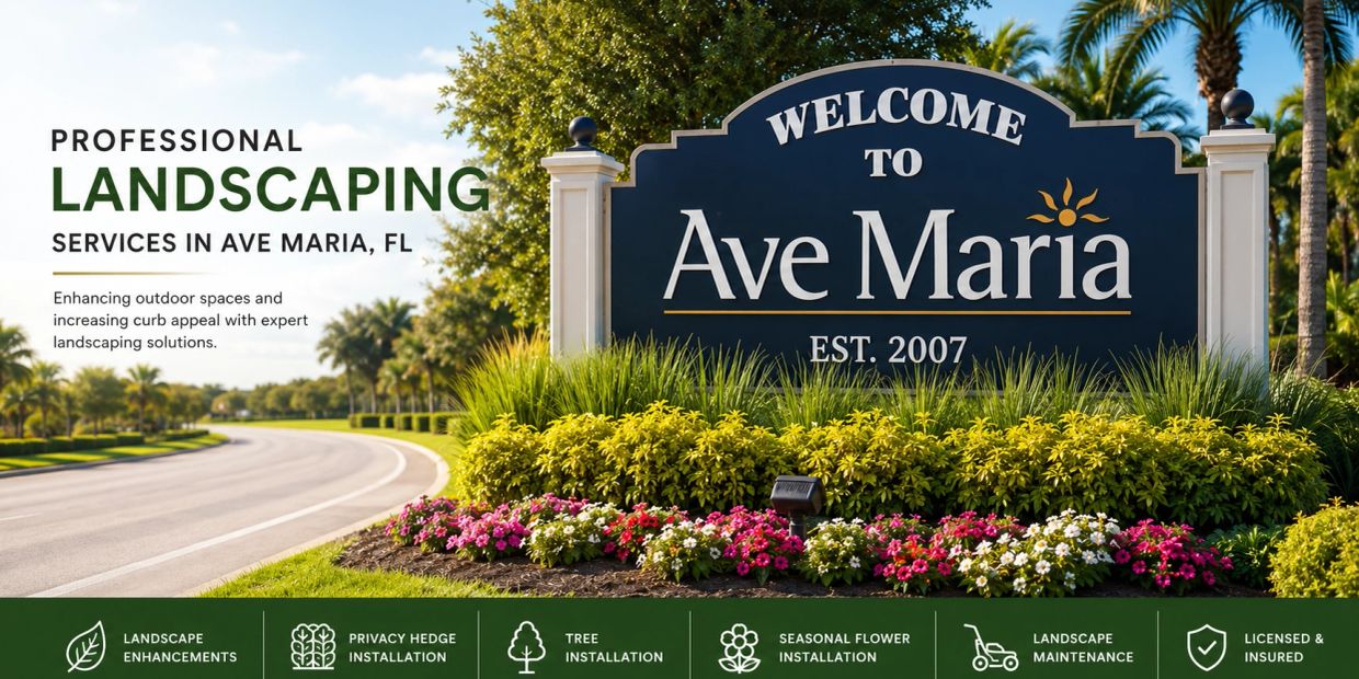 Professional landscaping services in Ave Maria, Florida featuring landscape enhancements, privacy he