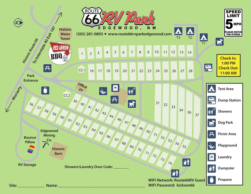 Route 66 RV Park - Map of Park - Albuquerque, New Mexico