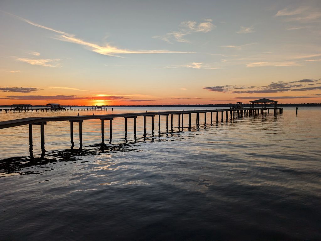 Peaceful sunset overlooking the properties dock on the St. Johns river.
