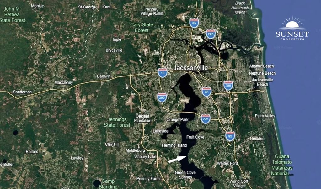 Google maps view of the proximity of the property to Jacksonville, Florida