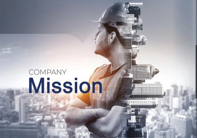 A confident worker with a cityscape blend symbolizes a company's mission.
