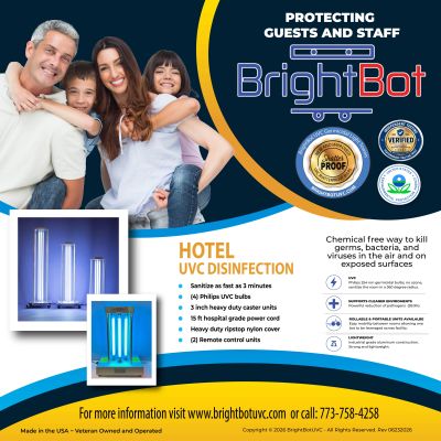 BrightBot offers chemical-free UVC disinfection for hotels to protect guests and staff.