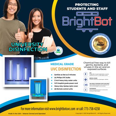 brightbot UVC germicidal tower for UV disinfection of college