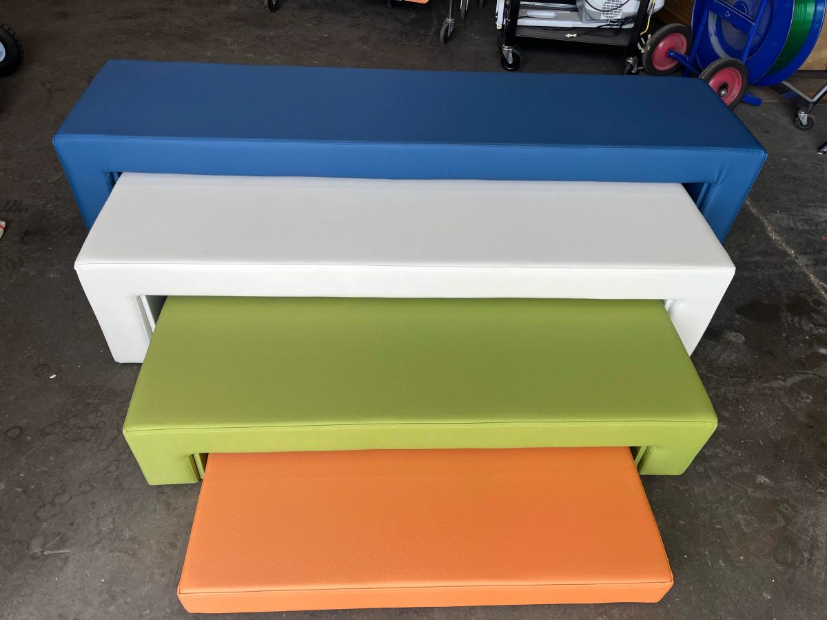 Stack Nested Bench Fully upholstered nesting bench group largest bench measures 72