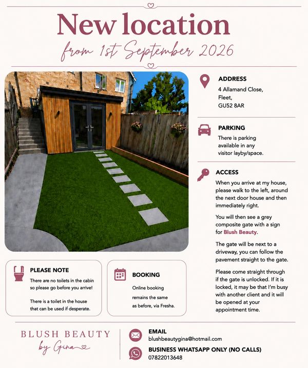 Announcement of new Blush Beauty location with address and details.