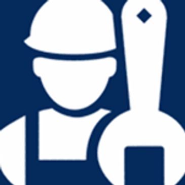 Icon of a worker holding a wrench in a blue circle.