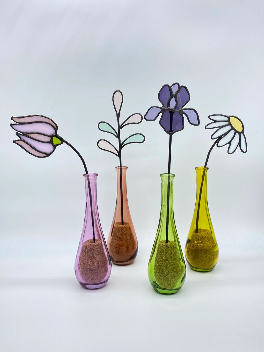 Stained Glass Flowers with Black Accent Stem