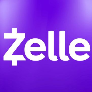 Zelle logo on a purple background.