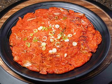 Traditional kimchi pancake.