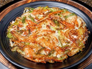 Traditional Korean seafood pancake.